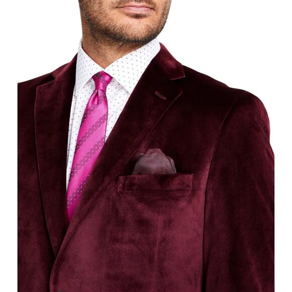 Alfani Men's Burgundy Velvet Slim Fit Classic Suit Blazer Sport Coat Size 40S - Picture 2 of 4